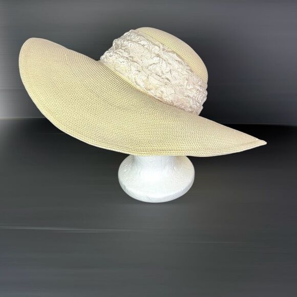 Whittall & Shon Wide Brim Straw Hat Lace Knotted Wrap Summer Derby Garden Party main image 5